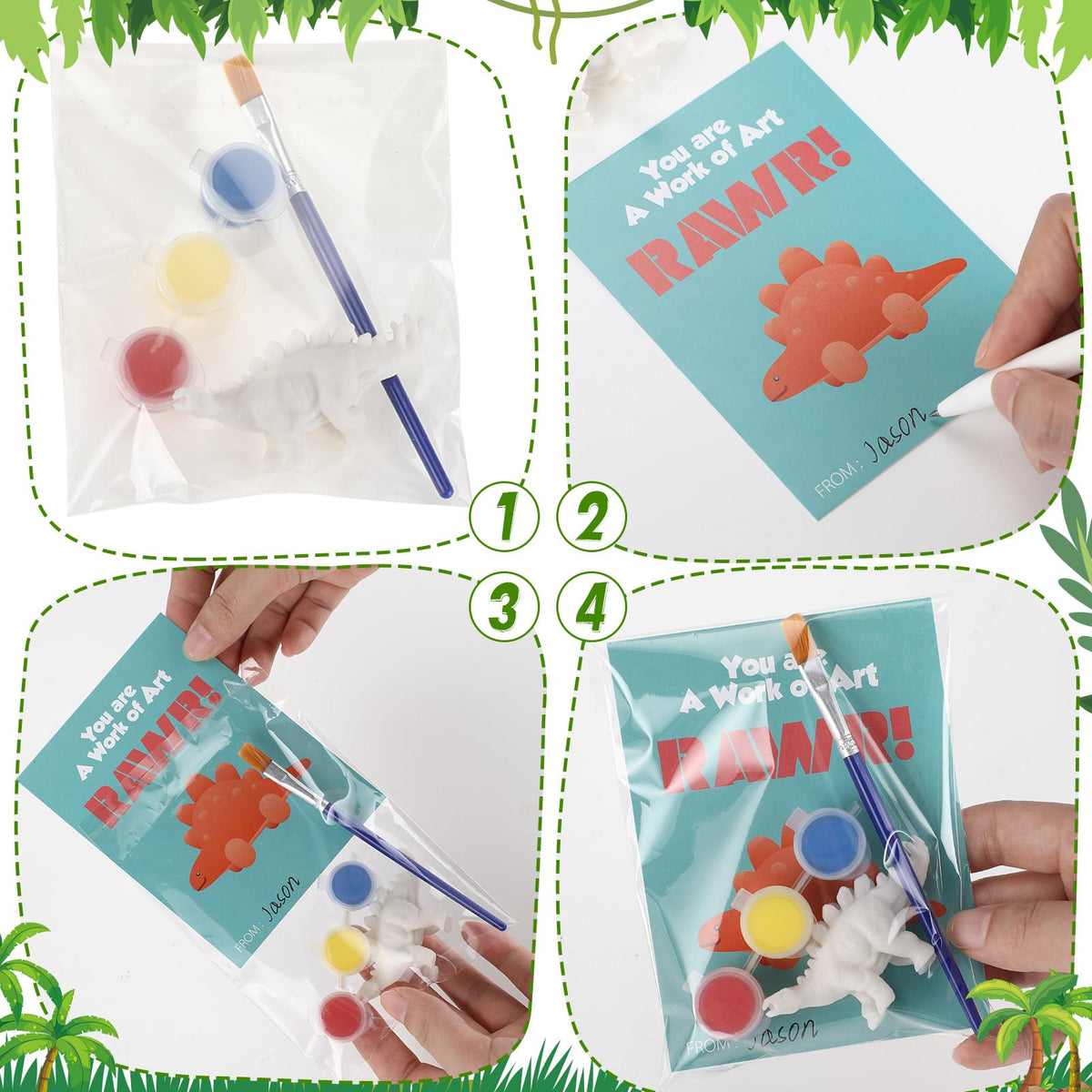 Noveread 30 Sets Dinosaur Party Favors Painting Kit with Cards & Figurines