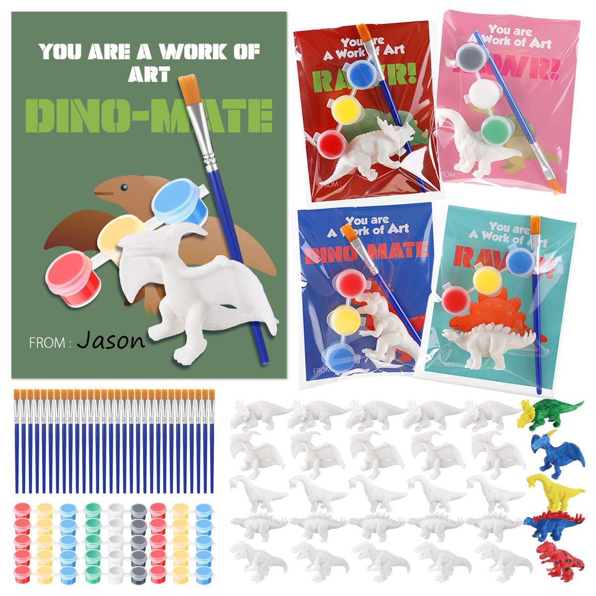 Noveread 30 Sets Dinosaur Party Favors Painting Kit with Cards & Figurines