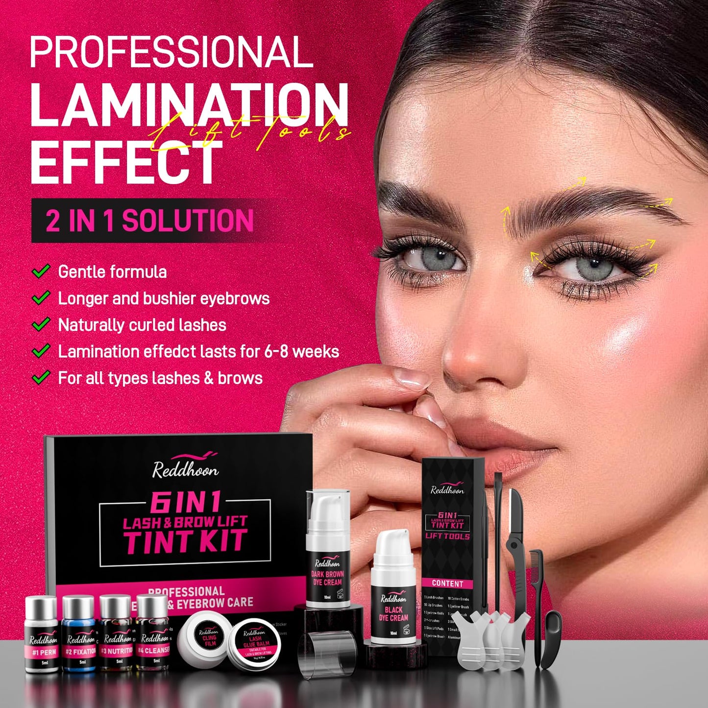 Novobey 6-in-1 Lash Lift & Brow Lamination Kit – Curl, Color, and Complete Tools for Home Use