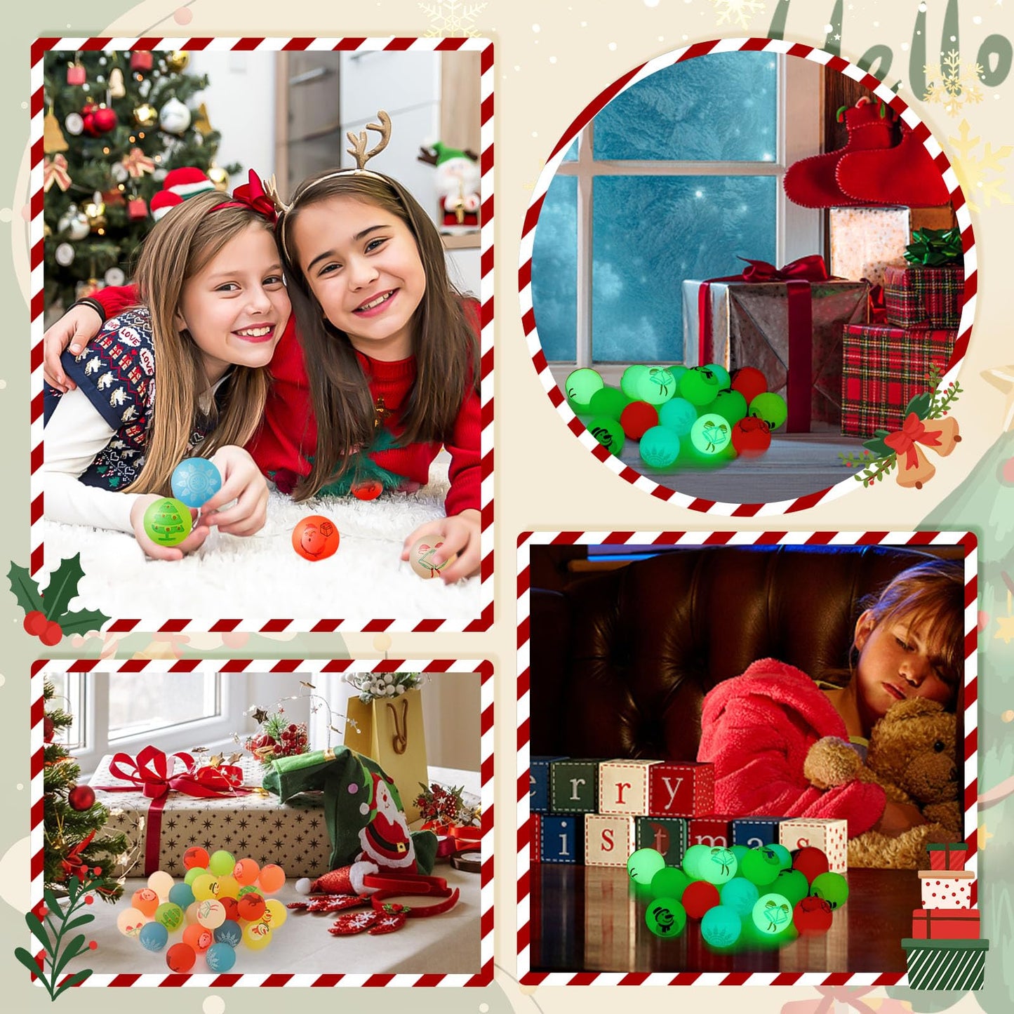 NOVWANG Glow-in-the-Dark Christmas Bouncy Balls – 24 Pack, 1.25-Inch Diameter, Party Favors