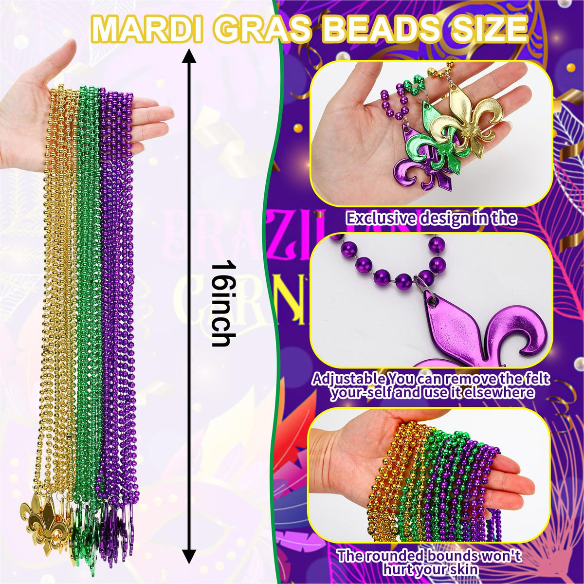 NOVWANG Mardi Gras Necklaces – 21 Pcs Beads with Iris Pendants