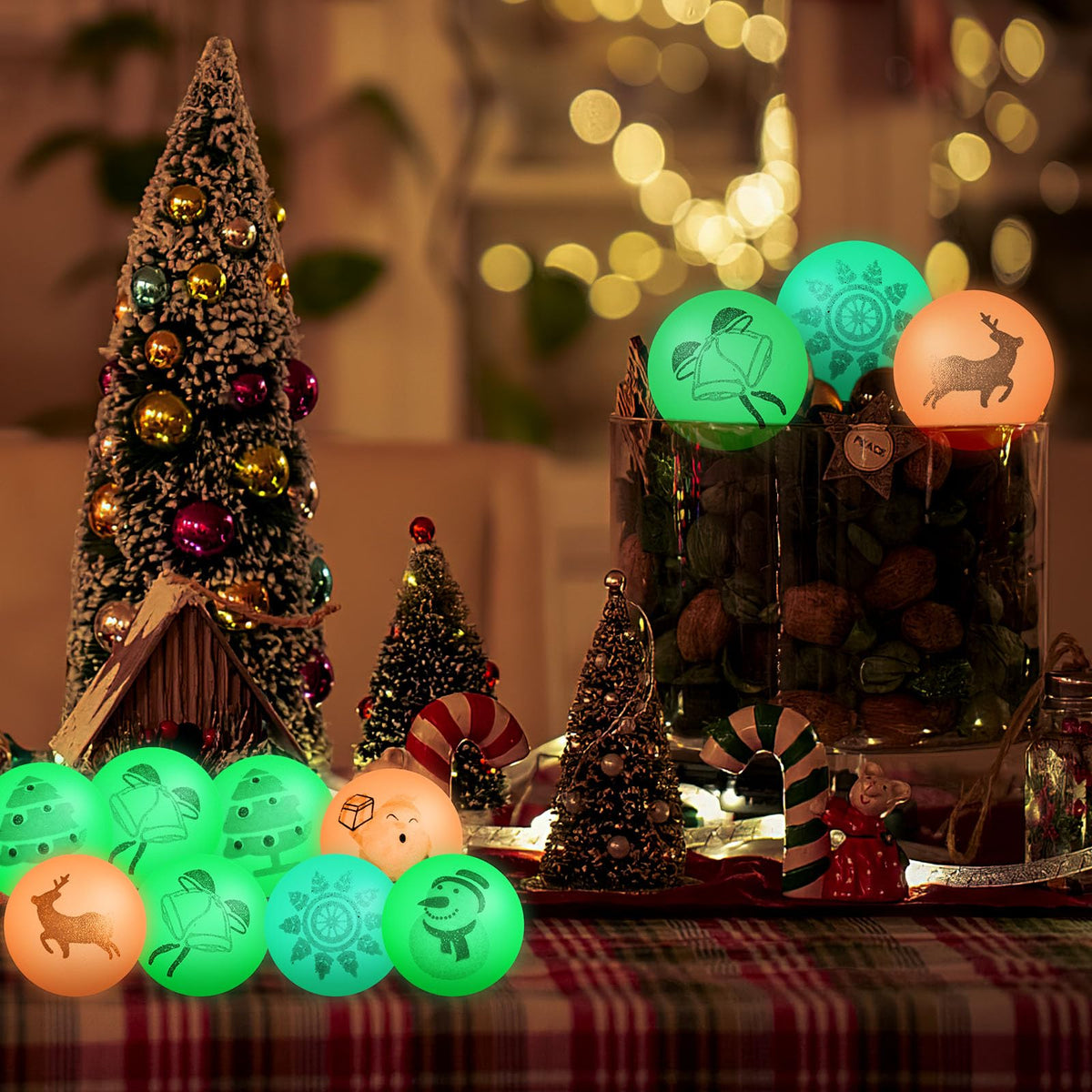 NOVWANG Glow-in-the-Dark Christmas Bouncy Balls – 24 Pack, 1.25-Inch Diameter, Party Favors