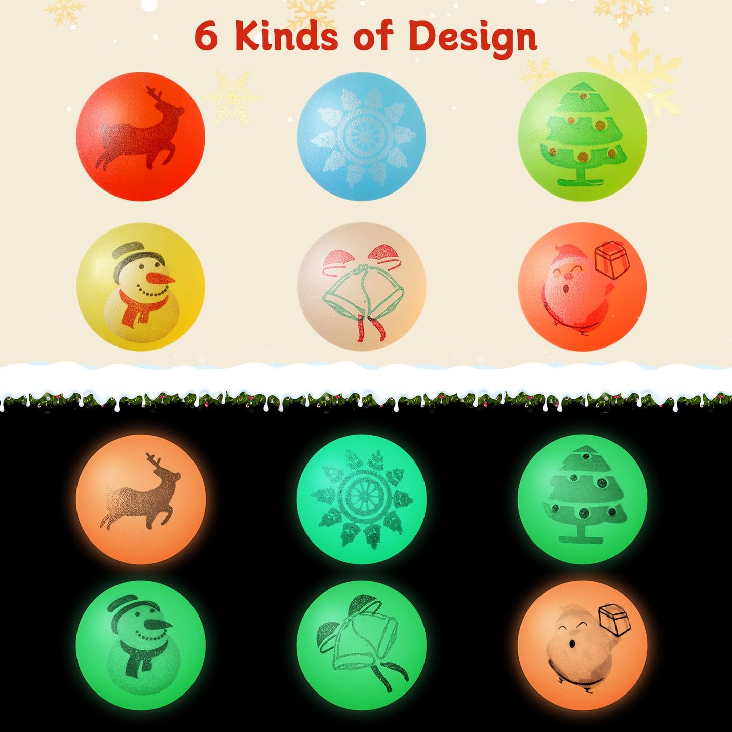 NOVWANG Glow-in-the-Dark Christmas Bouncy Balls – 24 Pack, 1.25-Inch Diameter, Party Favors