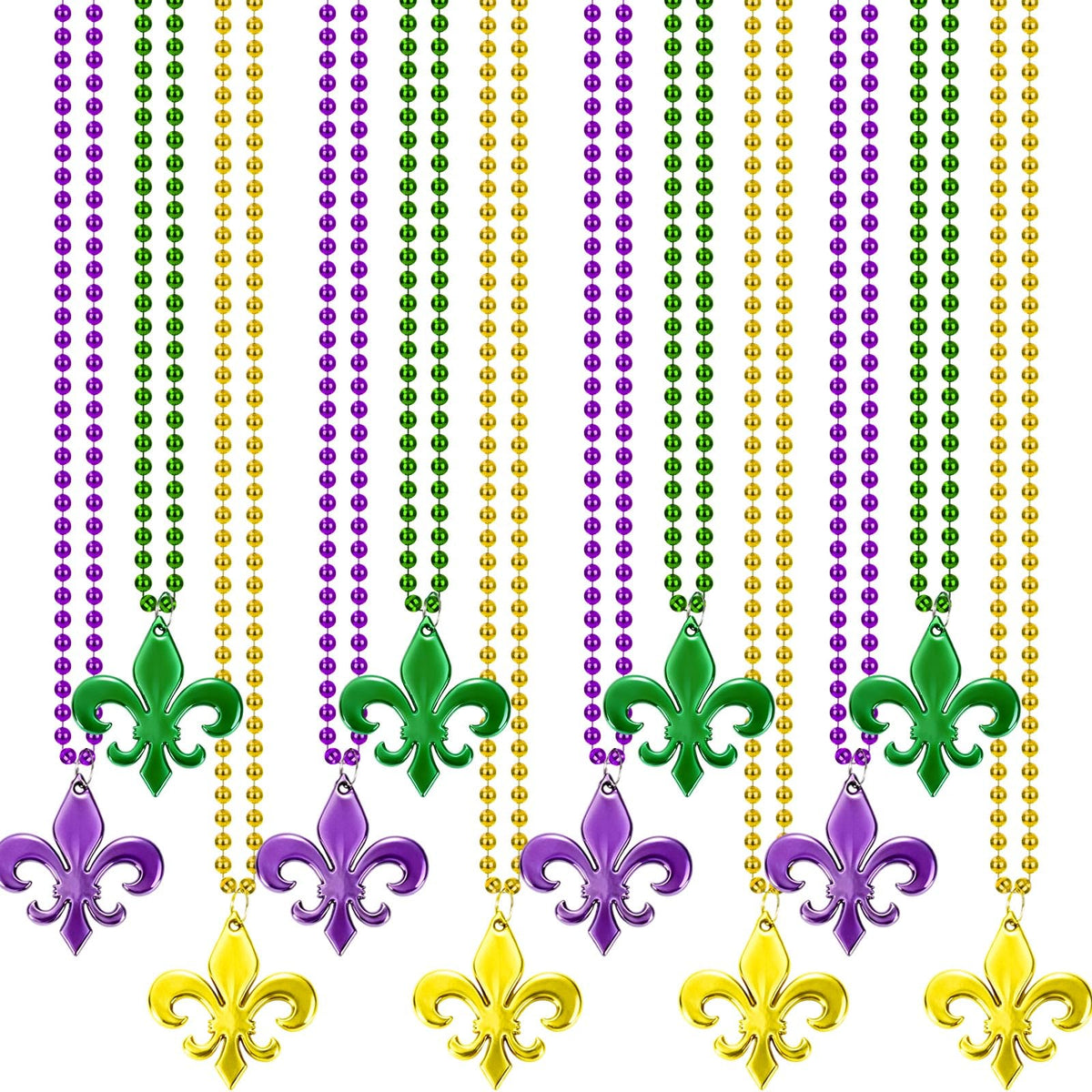 NOVWANG Mardi Gras Necklaces – 21 Pcs Beads with Iris Pendants