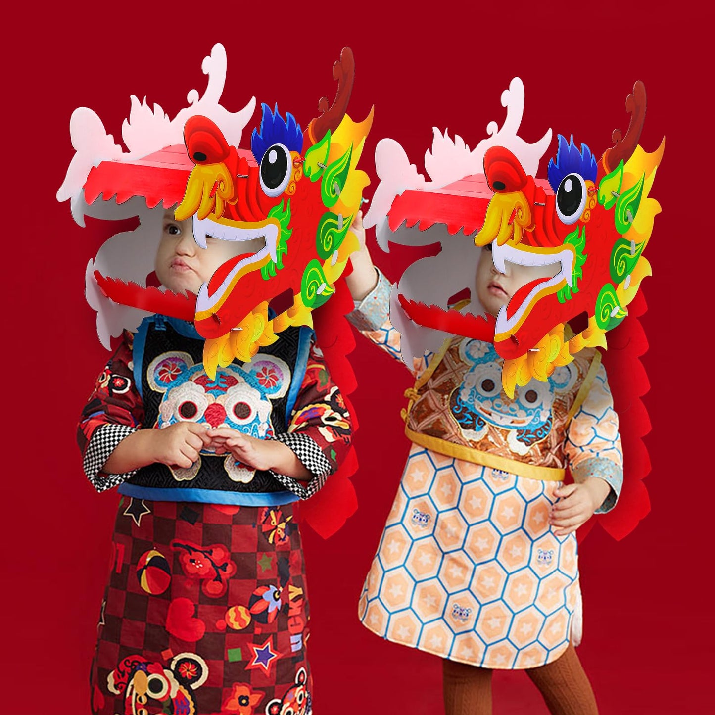 Nowaca 2PCS Chinese Dragon Dance Head – DIY Cardboard Wearable Dragon Head Set