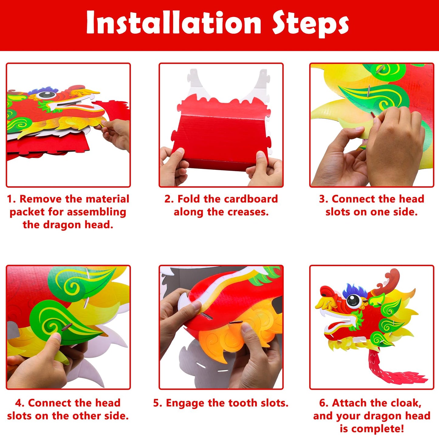Nowaca 2PCS Chinese Dragon Dance Head – DIY Cardboard Wearable Dragon Head Set