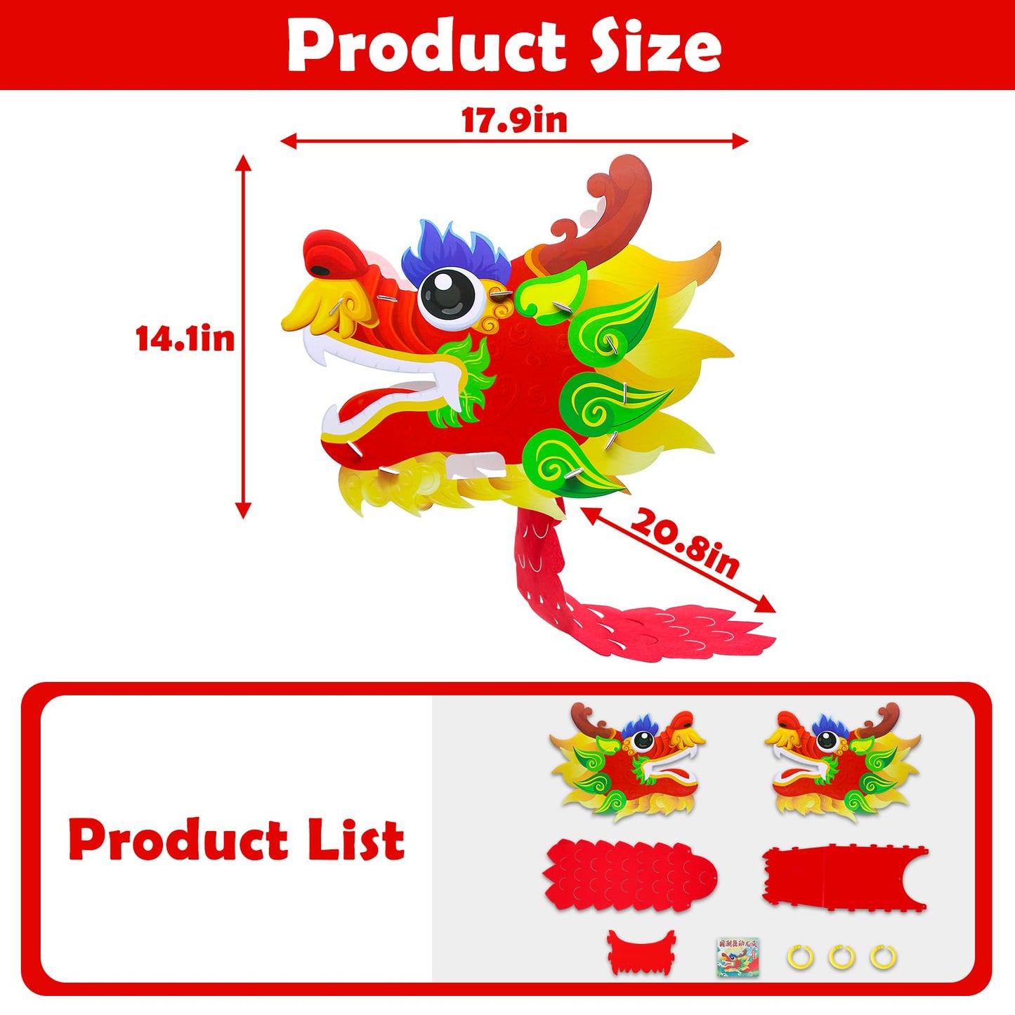Nowaca 2PCS Chinese Dragon Dance Head – DIY Cardboard Wearable Dragon Head Set
