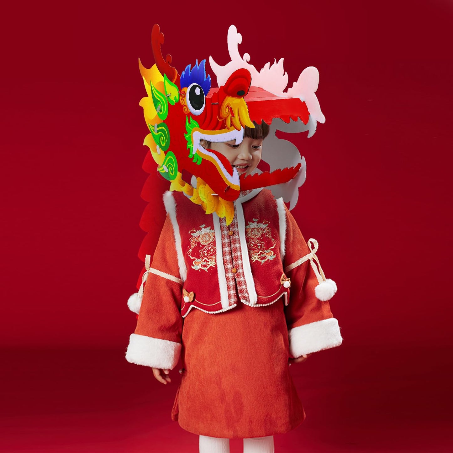 Nowaca 2PCS Chinese Dragon Dance Head – DIY Cardboard Wearable Dragon Head Set