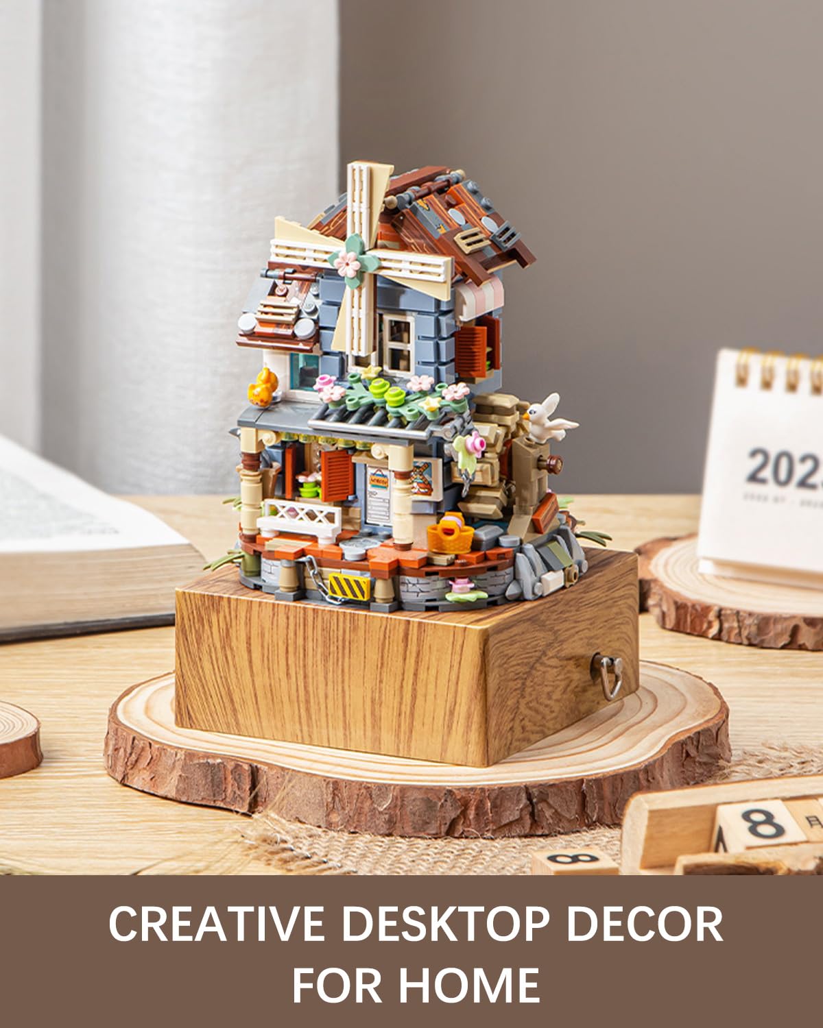 noziaa Music Box Building Blocks Set – Windmill House MOC, 799pcs, Rustic Japanese Farm Toy