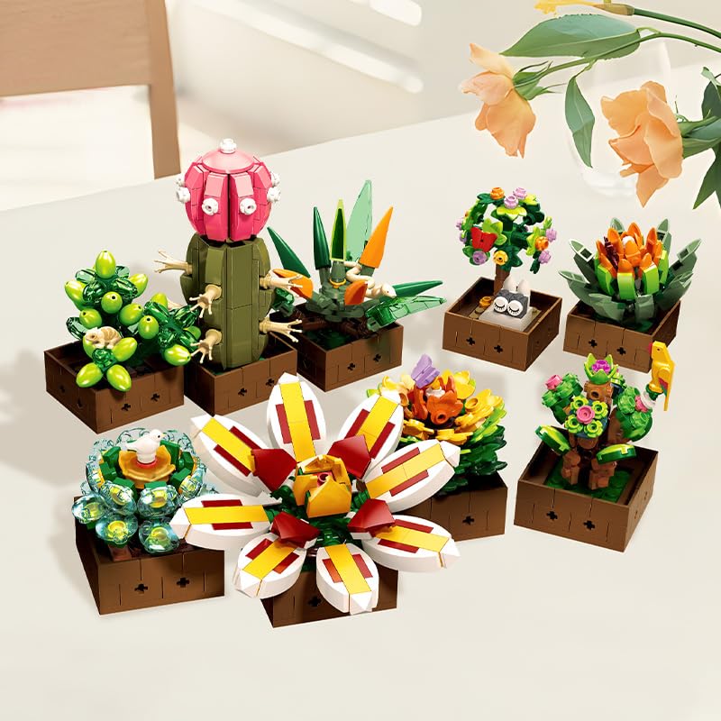 Noziaa Flower & Succulent Building Set – 913 PCS JJ9037 | Artificial Plant Bonsai Building Blocks for Home & Office