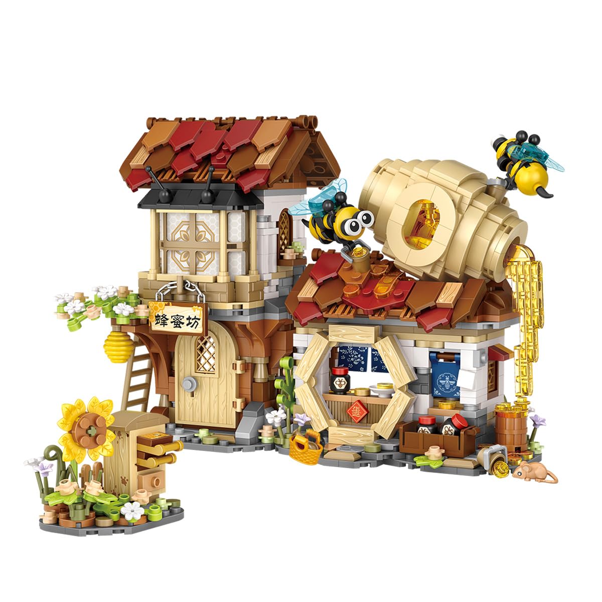 noziaa City Street View Honey Workshop 1242-piece Mini Building Blocks Set
