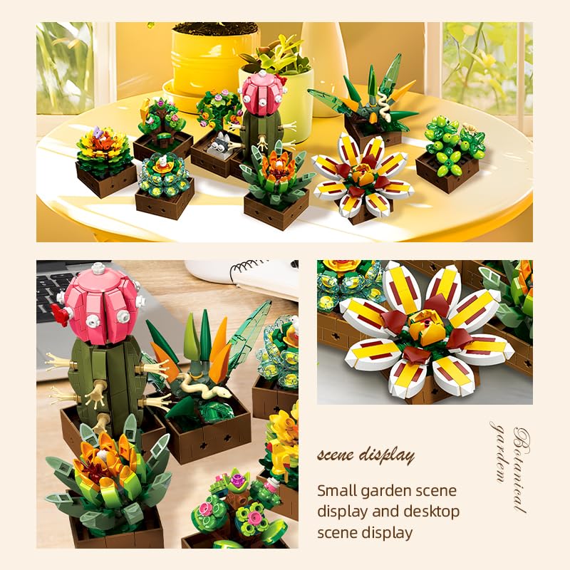 Noziaa Flower & Succulent Building Set – 913 PCS JJ9037 | Artificial Plant Bonsai Building Blocks for Home & Office