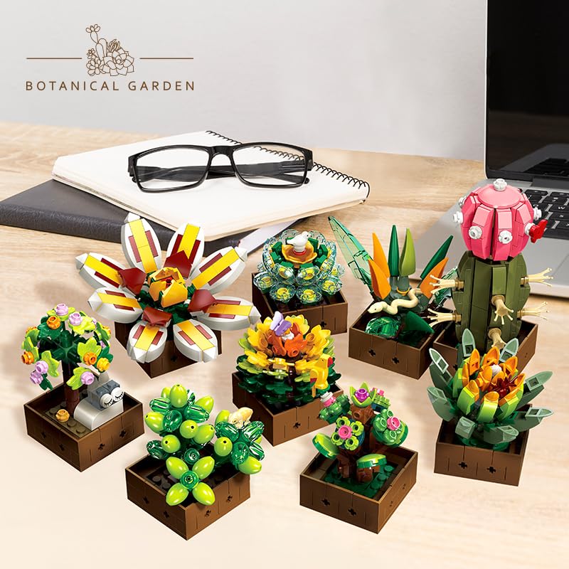 Noziaa Flower & Succulent Building Set – 913 PCS JJ9037 | Artificial Plant Bonsai Building Blocks for Home & Office