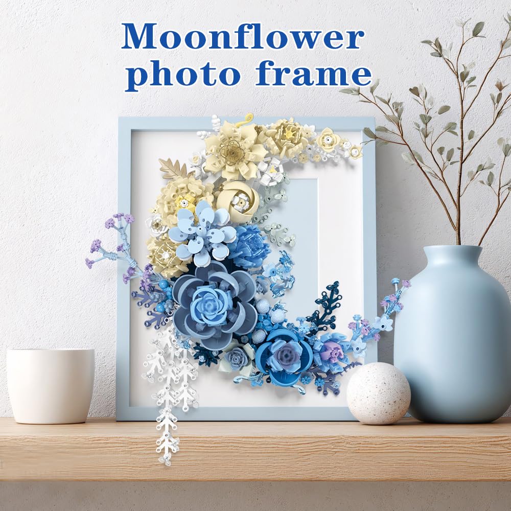 Noziaa Eternal Flower Building Blocks Set – Moon Model, Desktop Decor, 934 PCS