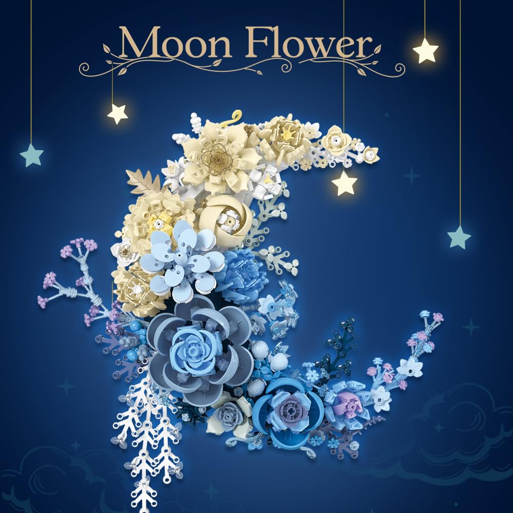 Noziaa Eternal Flower Building Blocks Set – Moon Model, Desktop Decor, 934 PCS