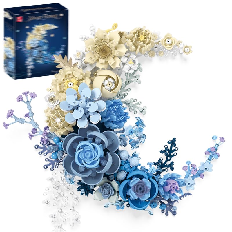 Noziaa Eternal Flower Building Blocks Set – Moon Model, Desktop Decor, 934 PCS