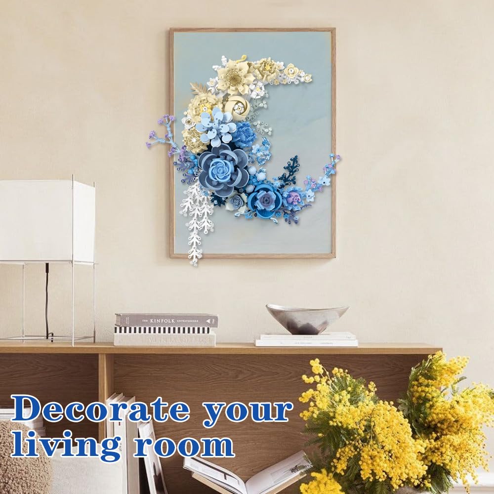 Noziaa Eternal Flower Building Blocks Set – Moon Model, Desktop Decor, 934 PCS