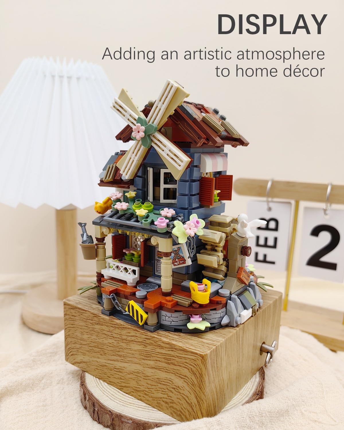 noziaa Music Box Building Blocks Set – Windmill House MOC, 799pcs, Rustic Japanese Farm Toy