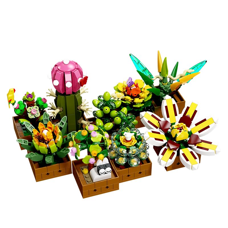 Noziaa Flower & Succulent Building Set – 913 PCS JJ9037 | Artificial Plant Bonsai Building Blocks for Home & Office