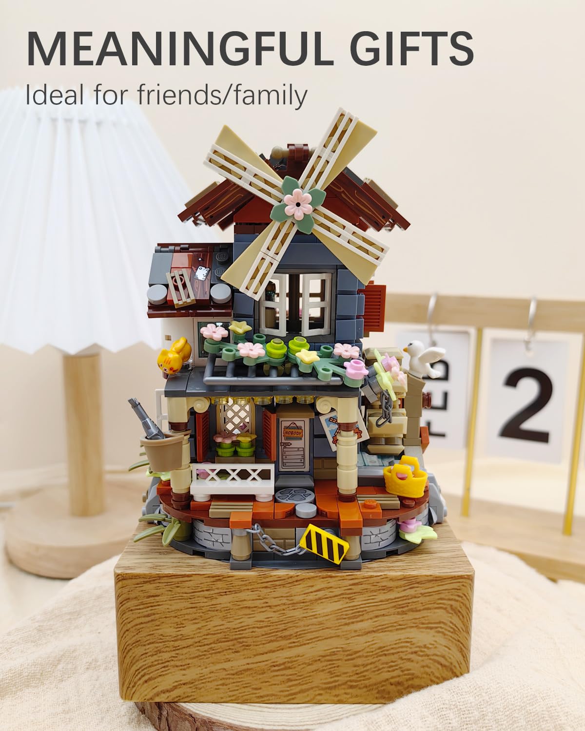 noziaa Music Box Building Blocks Set – Windmill House MOC, 799pcs, Rustic Japanese Farm Toy