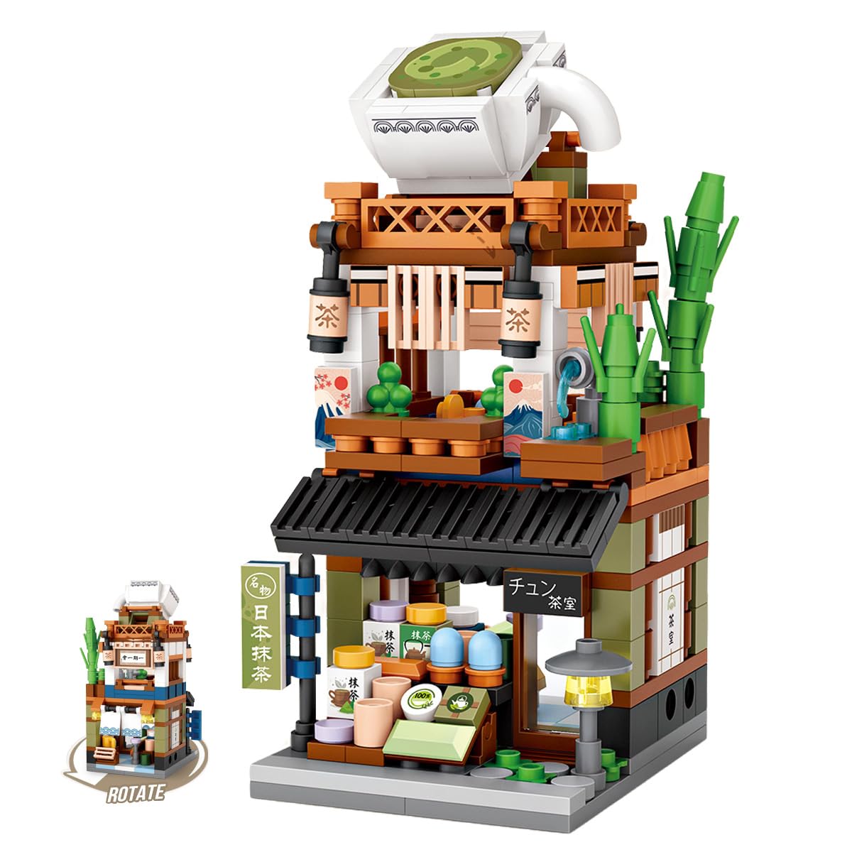 noziaa Japanese City Street View Matcha Shop — 379-Piece MOC Mini Building Blocks Set (1656)