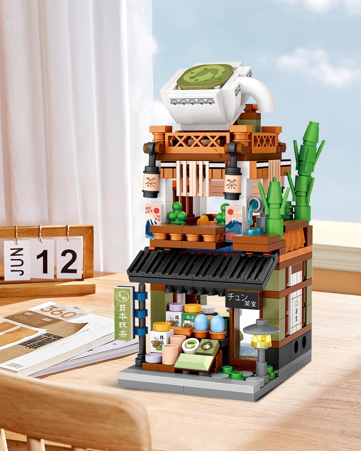 noziaa Japanese City Street View Matcha Shop — 379-Piece MOC Mini Building Blocks Set (1656)
