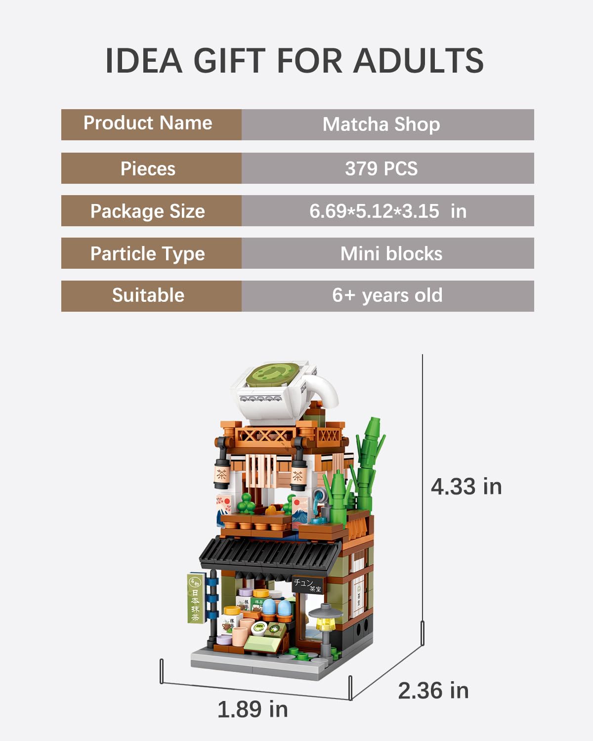 noziaa Japanese City Street View Matcha Shop — 379-Piece MOC Mini Building Blocks Set (1656)