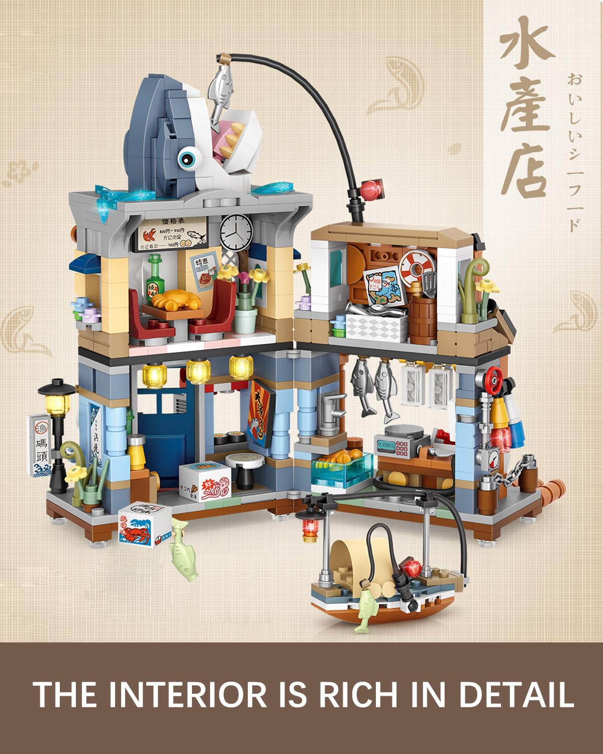 Noziaa Japanese City Street View Seafood Store Mini Blocks – 790 pcs