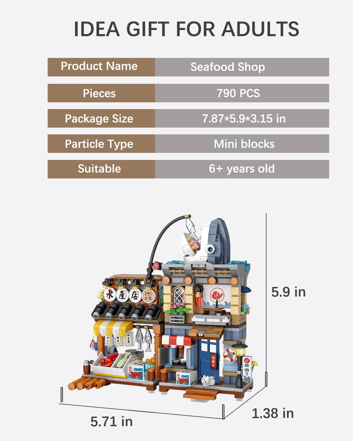 Noziaa Japanese City Street View Seafood Store Mini Blocks – 790 pcs