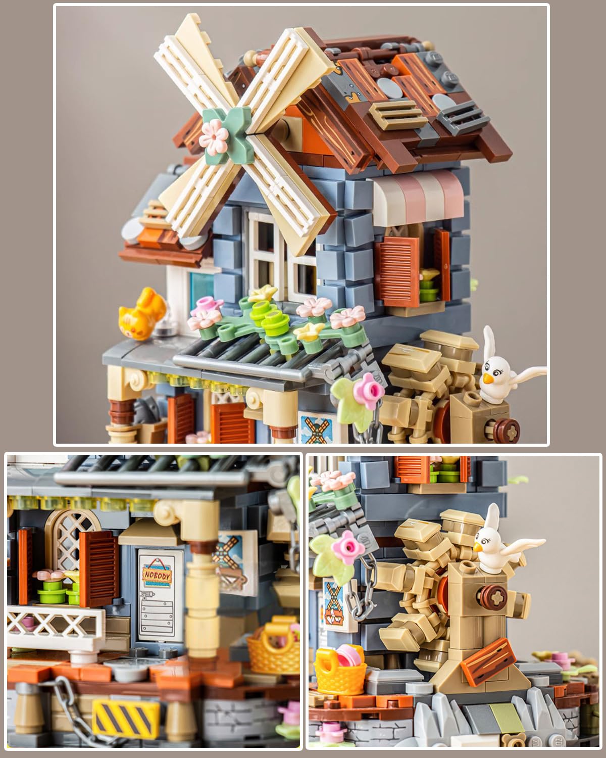 noziaa Music Box Building Blocks Set – Windmill House MOC, 799pcs, Rustic Japanese Farm Toy