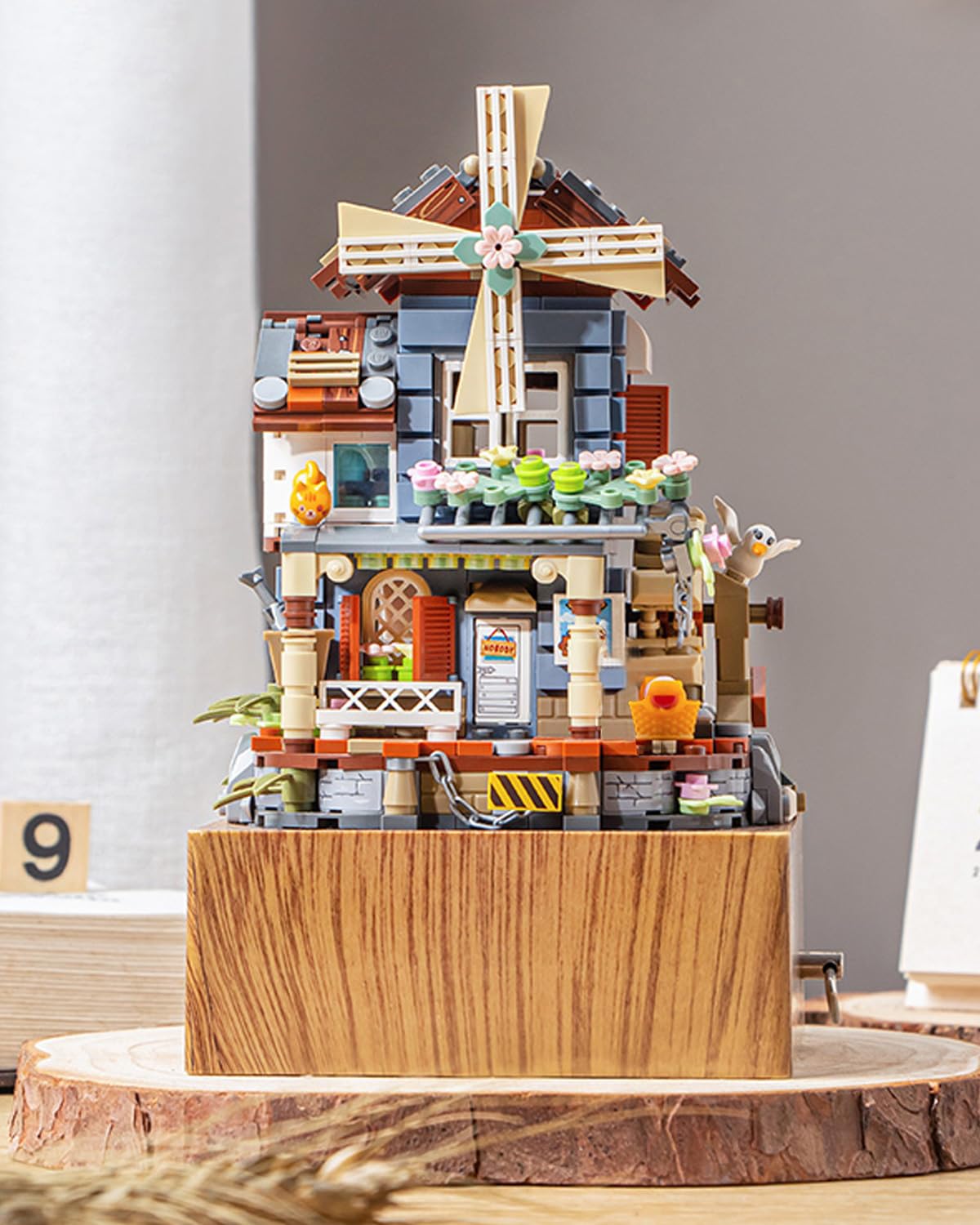 noziaa Music Box Building Blocks Set – Windmill House MOC, 799pcs, Rustic Japanese Farm Toy