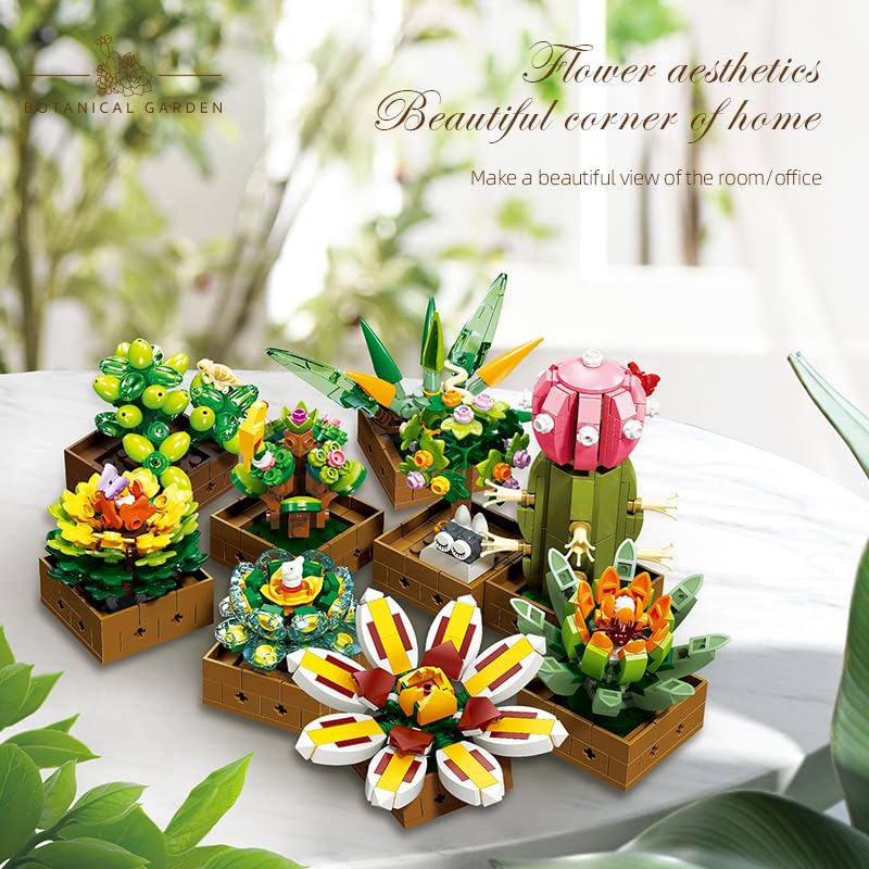 Noziaa Flower & Succulent Building Set – 913 PCS JJ9037 | Artificial Plant Bonsai Building Blocks for Home & Office