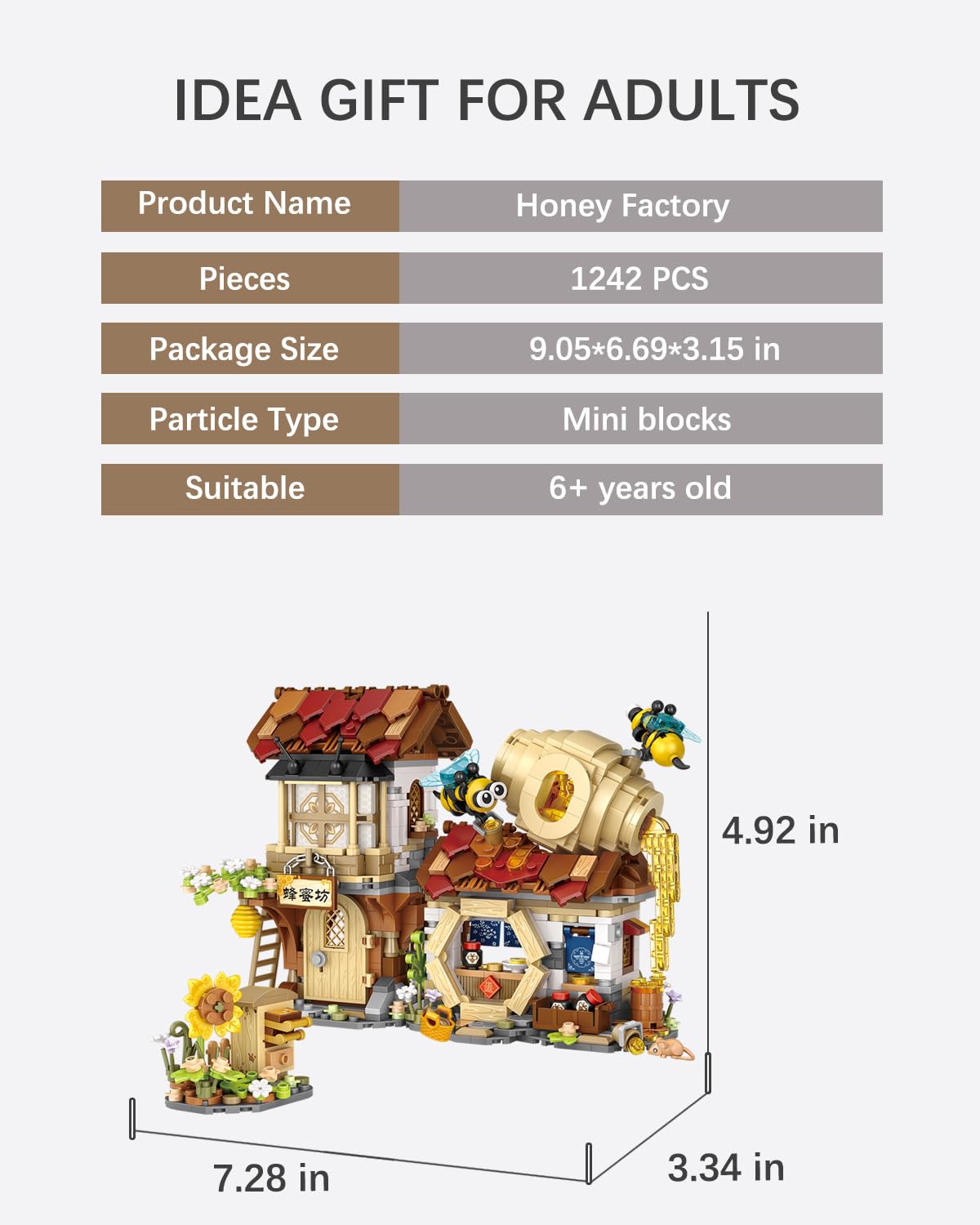 noziaa City Street View Honey Workshop 1242-piece Mini Building Blocks Set