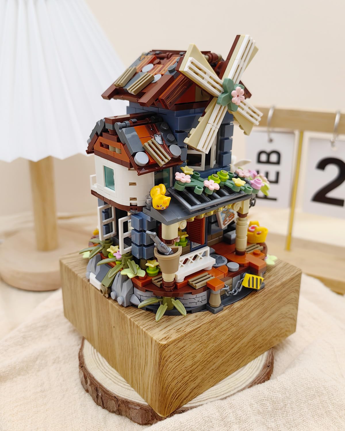 noziaa Music Box Building Blocks Set – Windmill House MOC, 799pcs, Rustic Japanese Farm Toy