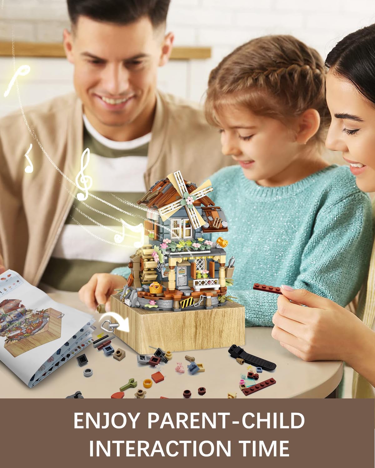 noziaa Music Box Building Blocks Set – Windmill House MOC, 799pcs, Rustic Japanese Farm Toy