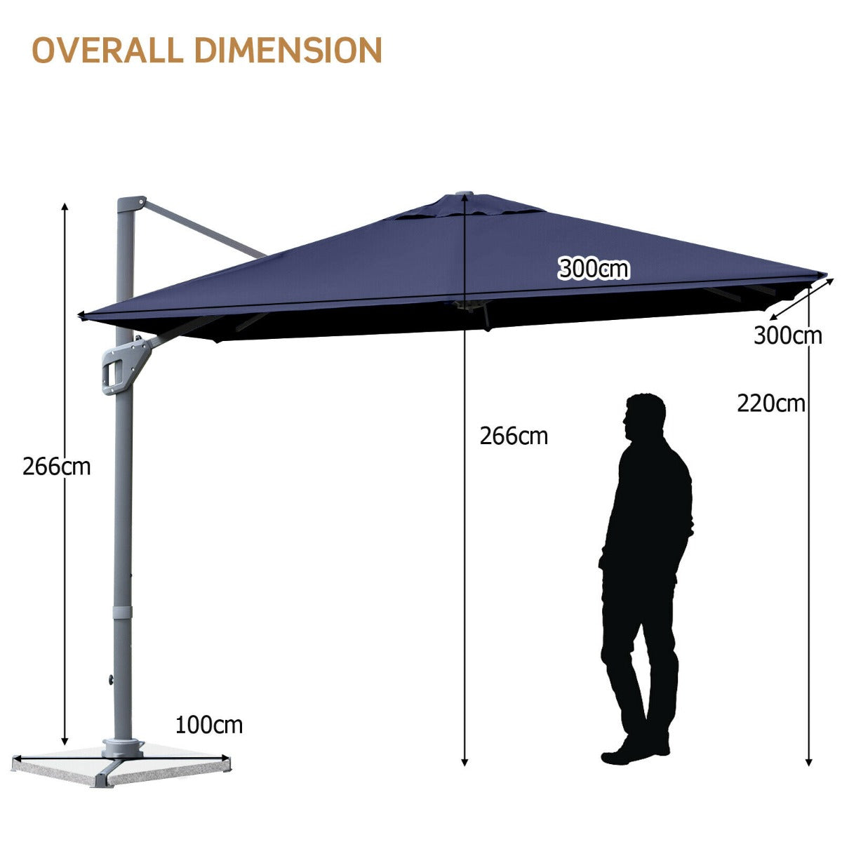 3m Patio Cantilever Umbrella with 4-Level Tilting Adjustment and Crank Handle-Beige