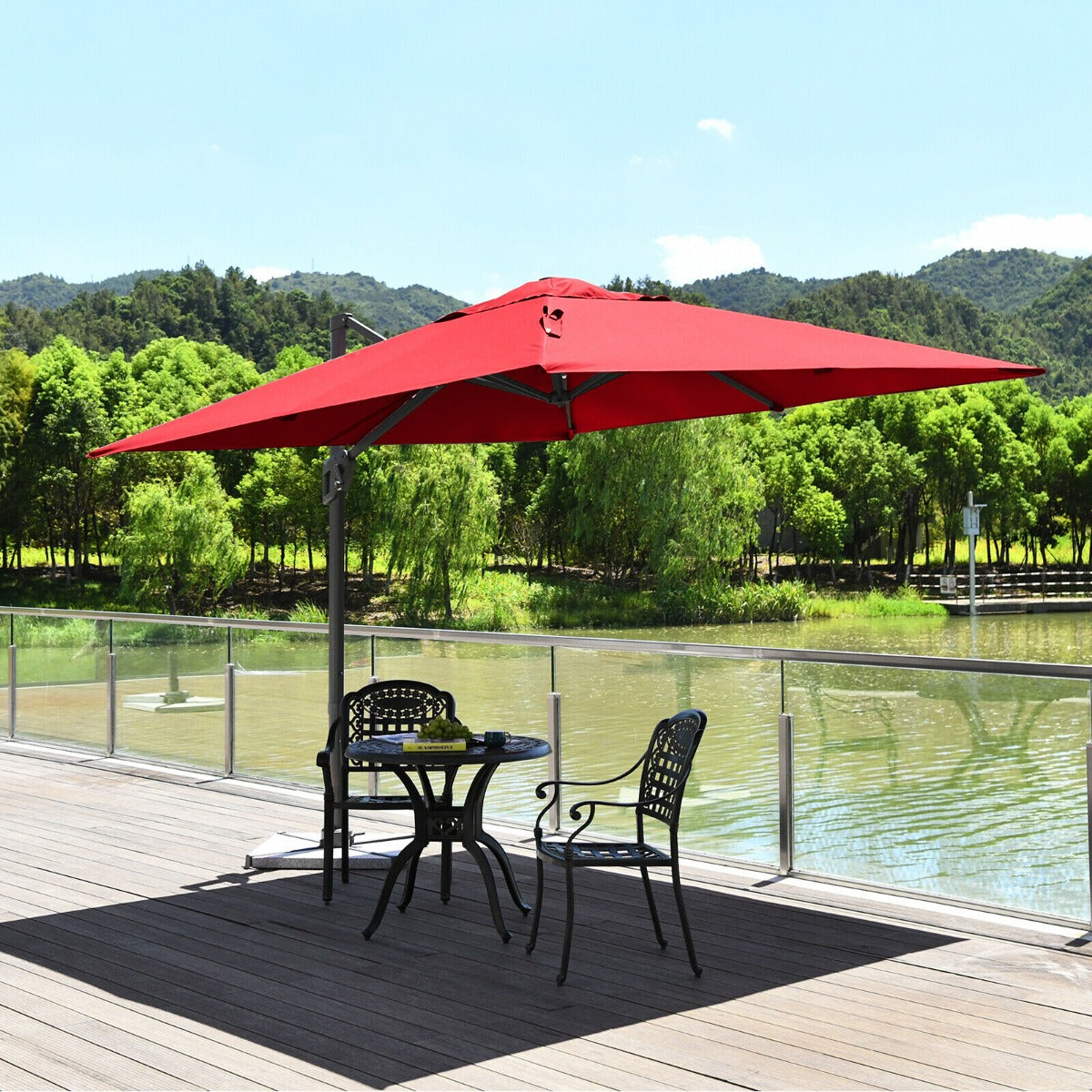 3m Patio Cantilever Umbrella with 4-Level Tilting Adjustment and Crank Handle-Beige