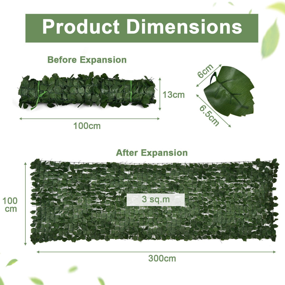 3 x 1M Artificial Hedge Ivy Leaf with Leaves for Garden-Size 2