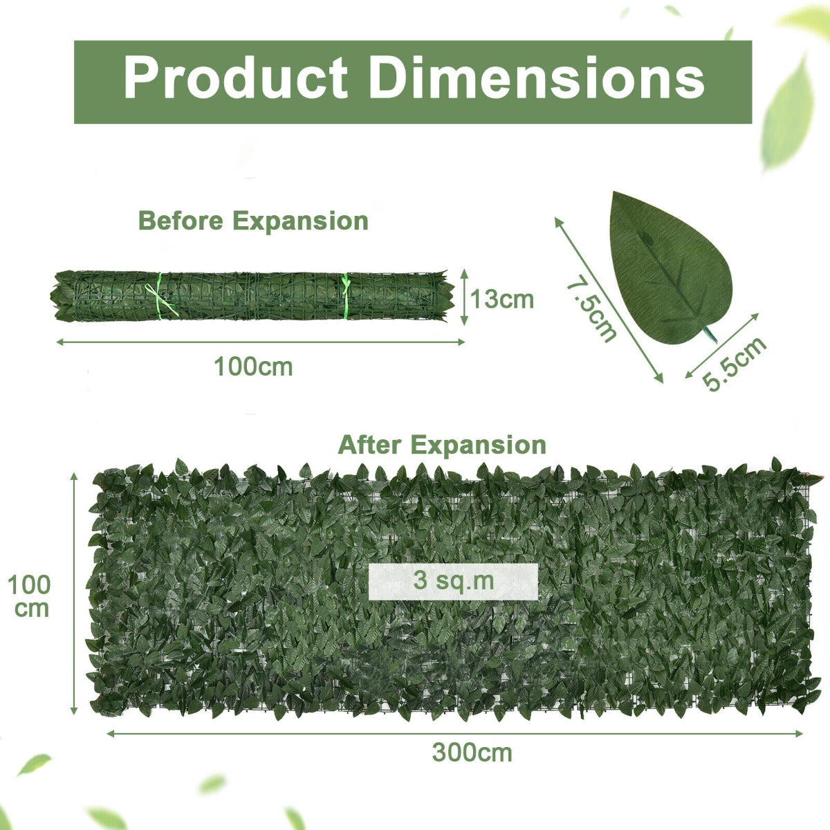 3 x 1M Artificial Hedge Ivy Leaf with Leaves for Garden-Size 2