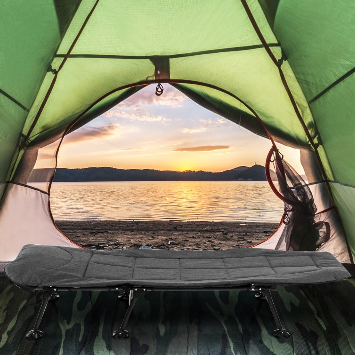 Folding Camping Cot with Detachable Mattress and 6-Position Adjustable Backrest-Navy