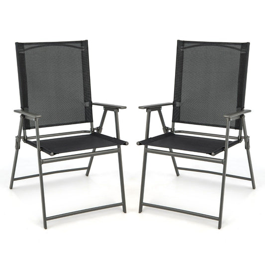 2 Piece Patio Folding Dining Chair Set with Weather-resistant Fabric-Black