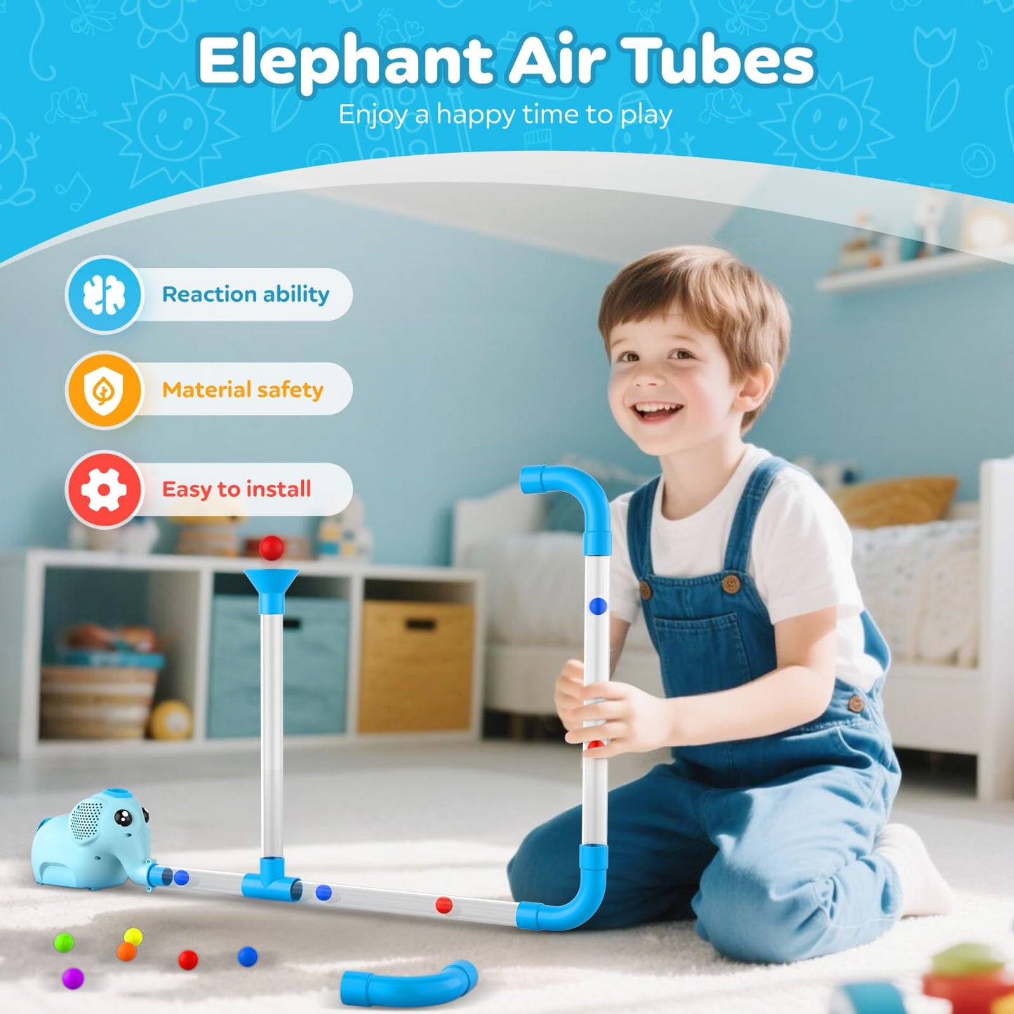 NPOUE STEM Air-Powered Building Toys – 30 Foam Balls & Rechargeable Turbine Kit for Kids