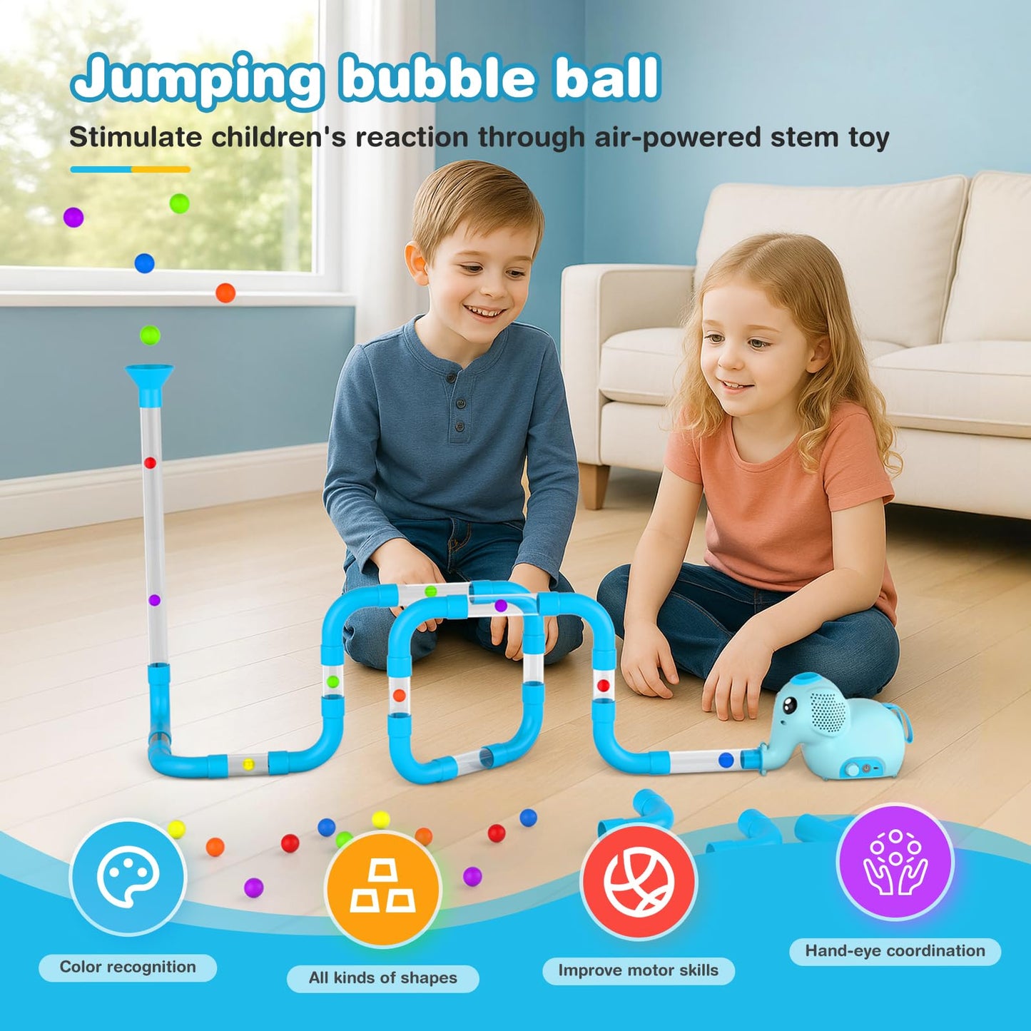 NPOUE STEM Air-Powered Building Toys – 30 Foam Balls & Rechargeable Turbine Kit for Kids