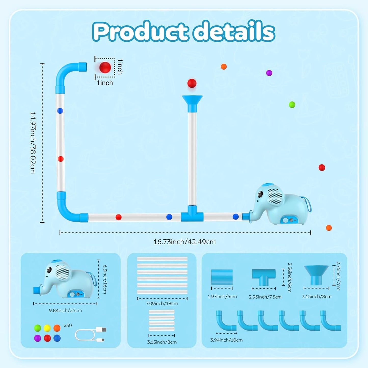 NPOUE STEM Air-Powered Building Toys – 30 Foam Balls & Rechargeable Turbine Kit for Kids