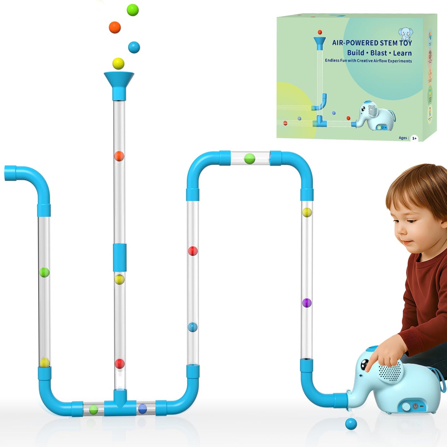 NPOUE STEM Air-Powered Building Toys – 30 Foam Balls & Rechargeable Turbine Kit for Kids