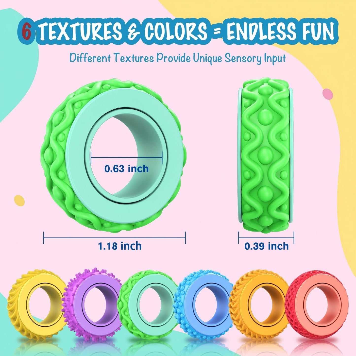 NPPN Sensory Toys Fidget Rings Pack – 12 Pcs for Focus, Anxiety, ADHD & Autism | Quiet Classroom Prizes