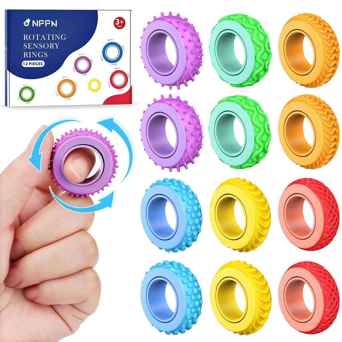 NPPN Sensory Toys Fidget Rings Pack – 12 Pcs for Focus, Anxiety, ADHD & Autism | Quiet Classroom Prizes