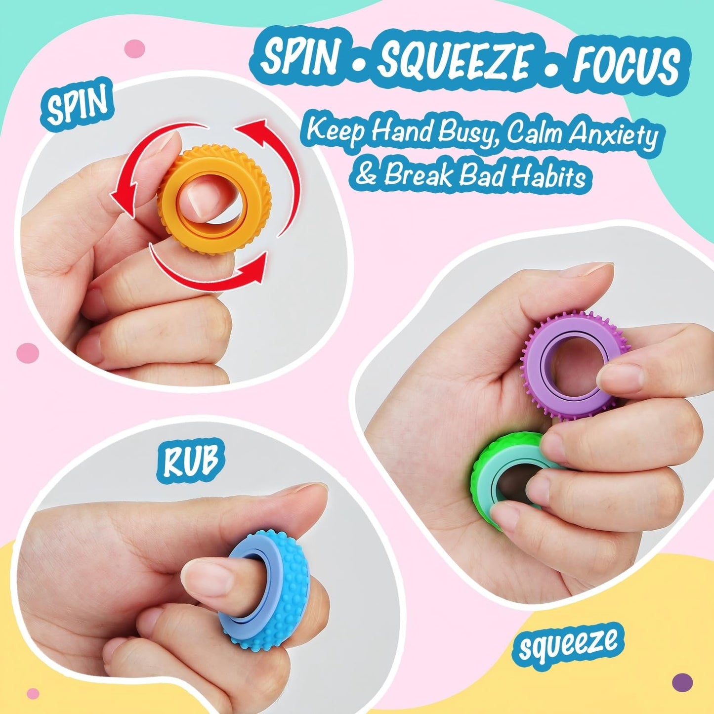 NPPN Sensory Toys Fidget Rings Pack – 12 Pcs for Focus, Anxiety, ADHD & Autism | Quiet Classroom Prizes