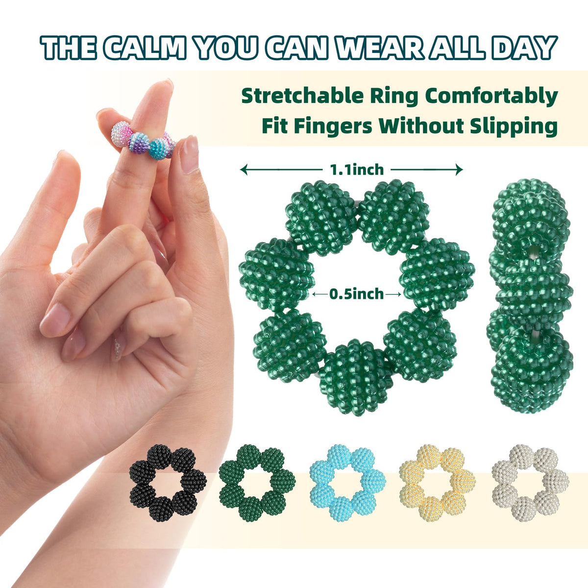 NPPN Spiky Sensory Rings – 10 Pack Fidget Rings for Anxiety Relief, Quiet Acupressure Ring for Adults & Teens