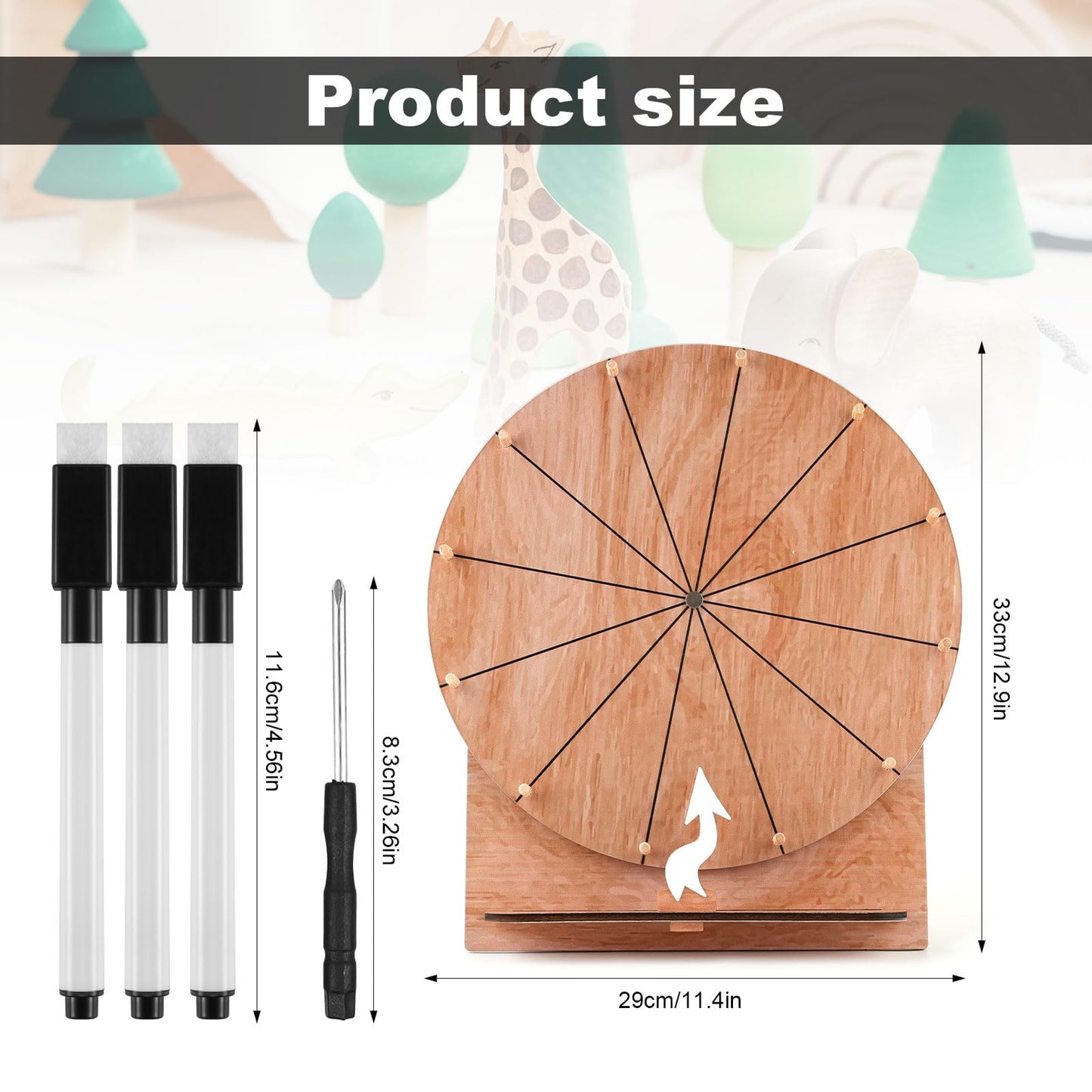 NQEUEPN 11.4 Inch Wooden Prize Wheel – Tabletop Spin Wheel for Weddings & Parties